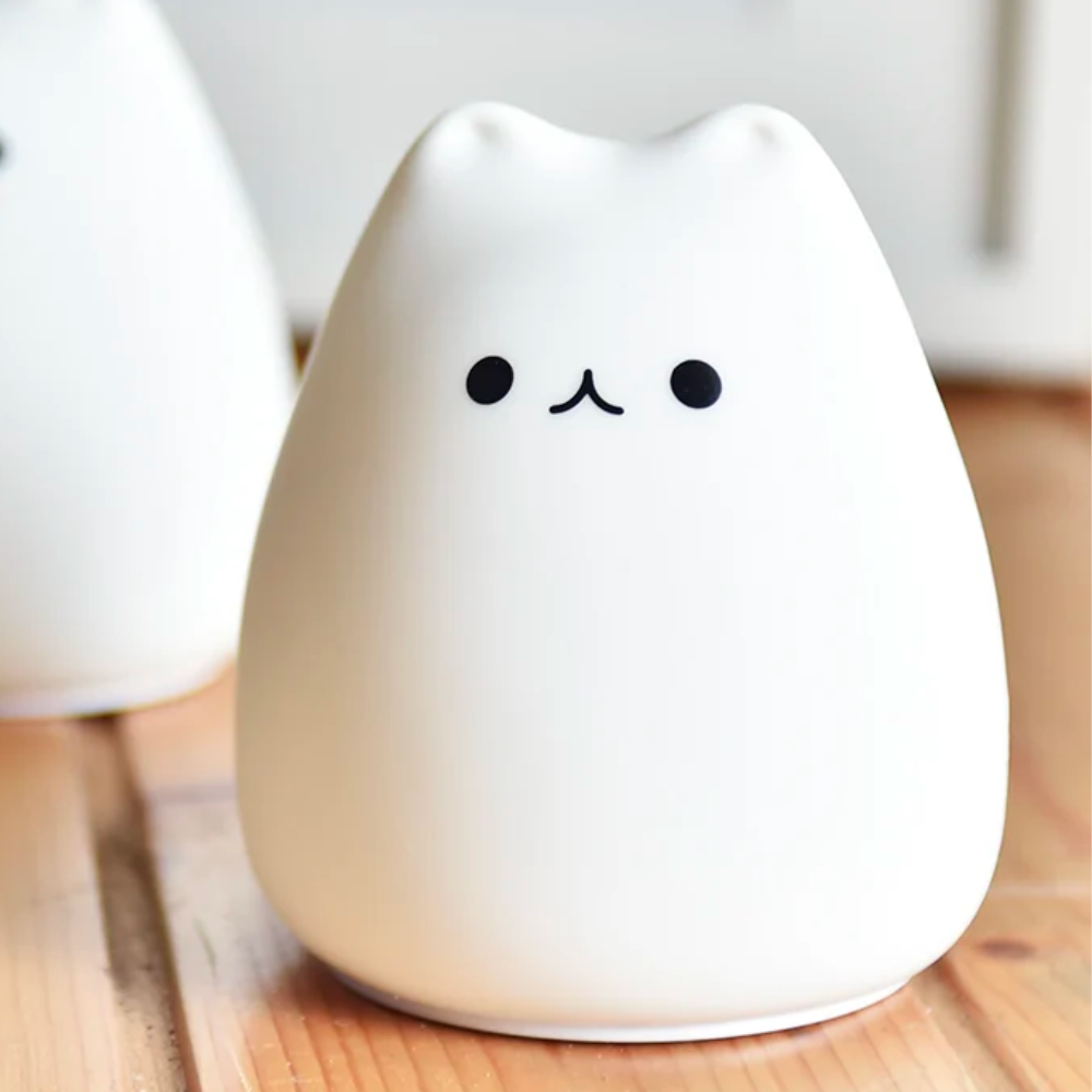 Luminária Noturna Gatinho LED – 7 Cores com Controle por Toque em Silicone Macio