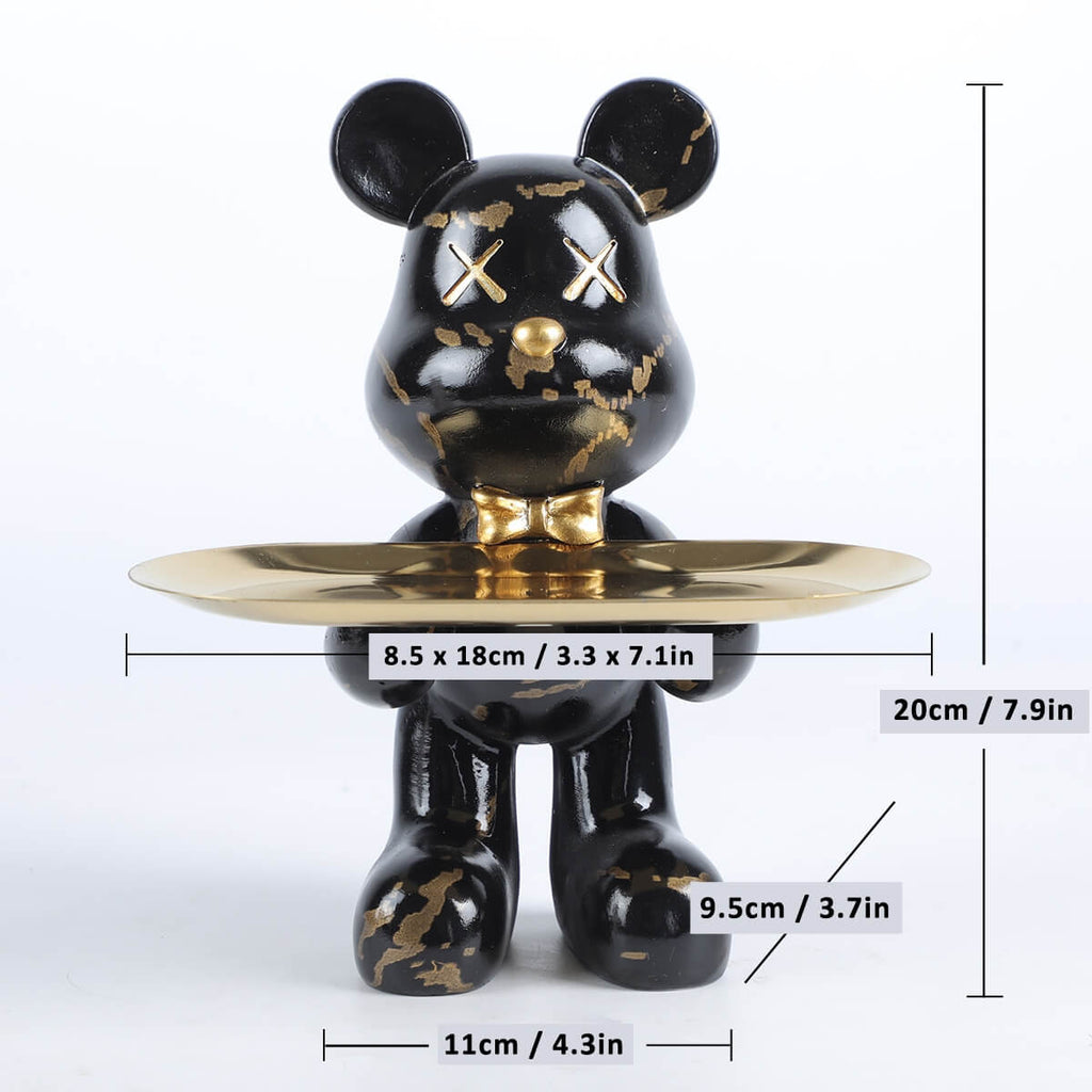 Escultura Urso Graffiti Art com Bandeja em Aço Inox – Peça Única de Design 20cm