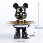 Escultura Urso Graffiti Art com Bandeja em Aço Inox – Peça Única de Design 20cm
