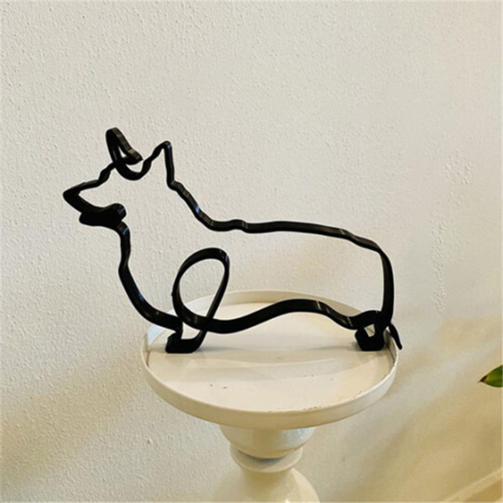 Escultura Minimalista de Animal em Arame de Ferro – Gato, Corgi, Chihuahua e Bulldog