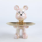 Escultura Urso Graffiti Art com Bandeja em Aço Inox – Peça Única de Design 20cm