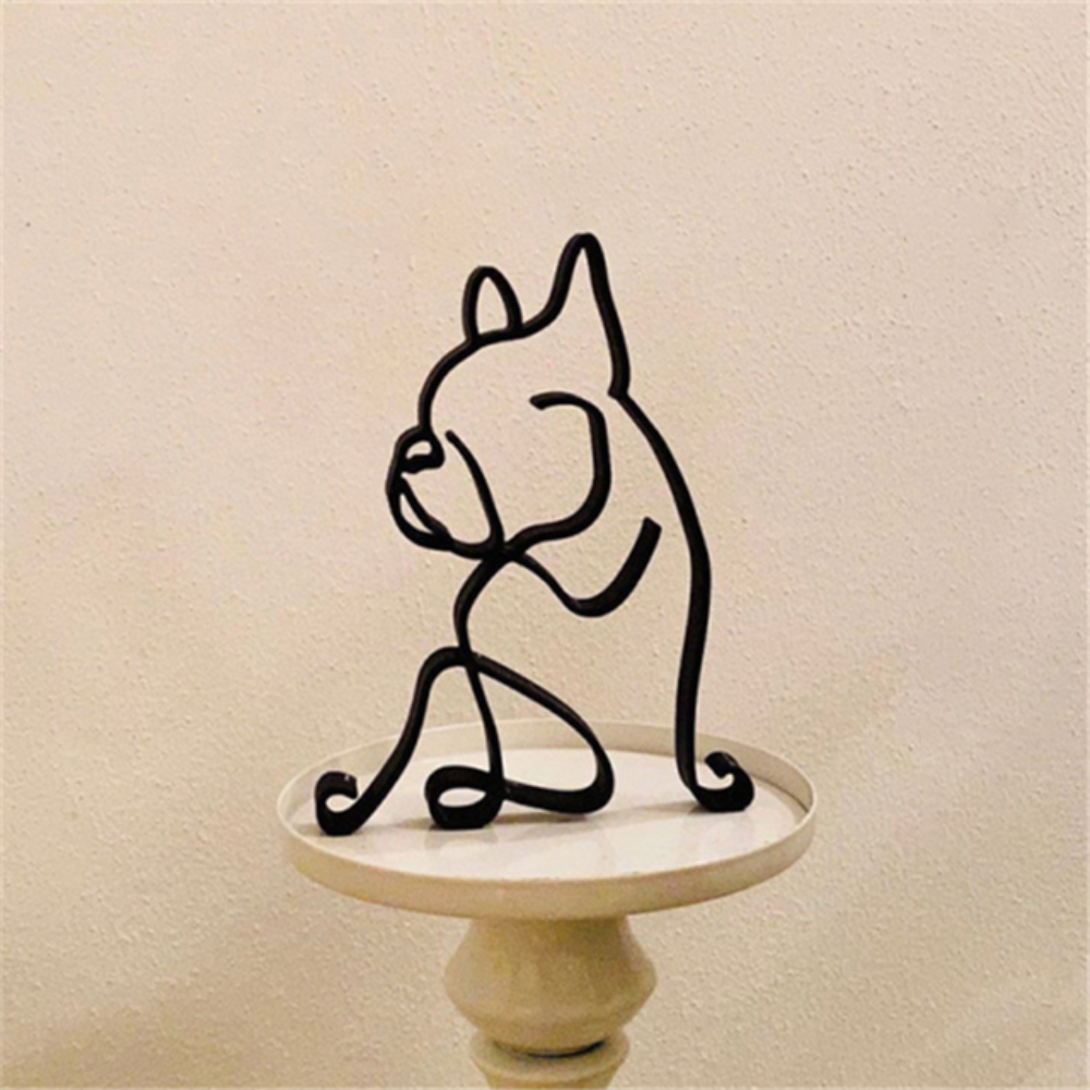 Escultura Minimalista de Animal em Arame de Ferro – Gato, Corgi, Chihuahua e Bulldog