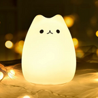 Luminária Noturna Gatinho LED – 7 Cores com Controle por Toque em Silicone Macio