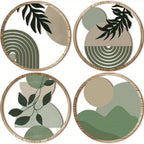Kit 4 Quadros Redondos de Parede em Madeira – Arte Geométrica Boho Minimalista