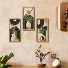 Kit 3 Quadros de Parede em Madeira Oca Estilo Boho