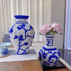 Vaso de Porcelana Chinesa DIY em Blocos de Construção – Azul e Branco 28cm