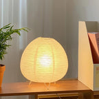 Luminária de Mesa LED Estilo Wabi Sabi – Abajur de Papel Arroz com Base em Bambu