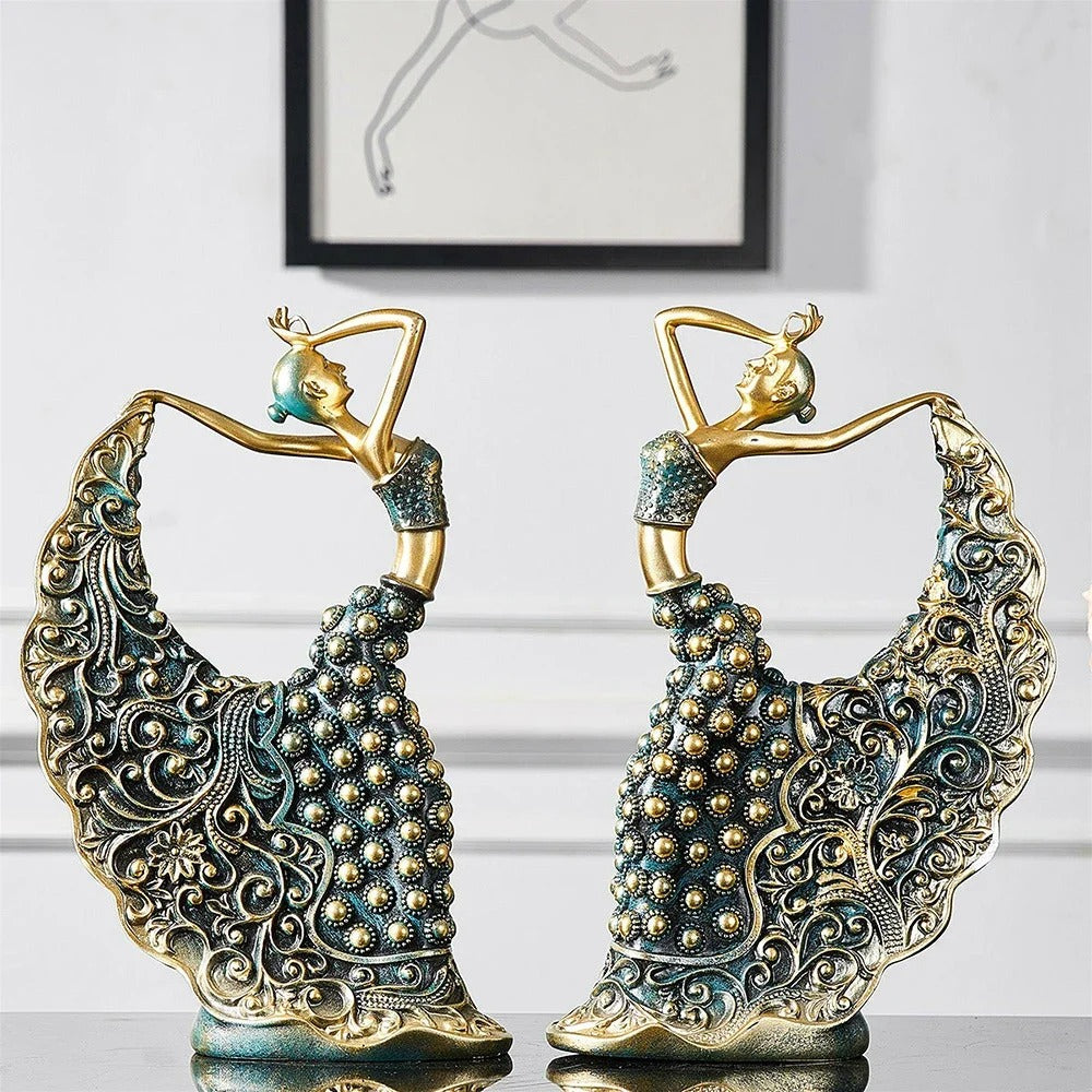 Escultura Decorativa Dançarina Pavão em Cerâmica – Arte Abstrata de Luxo 28,5cm