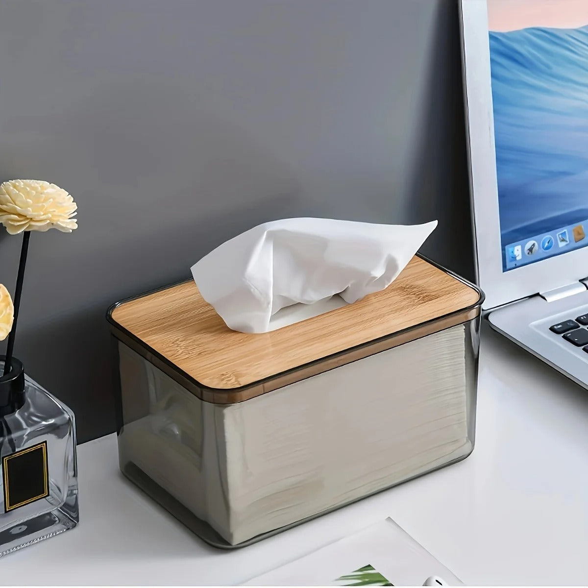 Porta-Lenços de Papel com Tampa em Bambu – Organização Natural para Sala