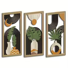 Kit 3 Quadros de Parede em Madeira Oca Estilo Boho