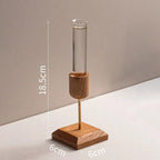 Vaso Tubo de Ensaio em Vidro com Base de Madeira – Hidropônico Rústico