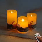 Kit 3 Velas LED com Chama Dançante – Sem Fio, com Corda Rústica Decorativa