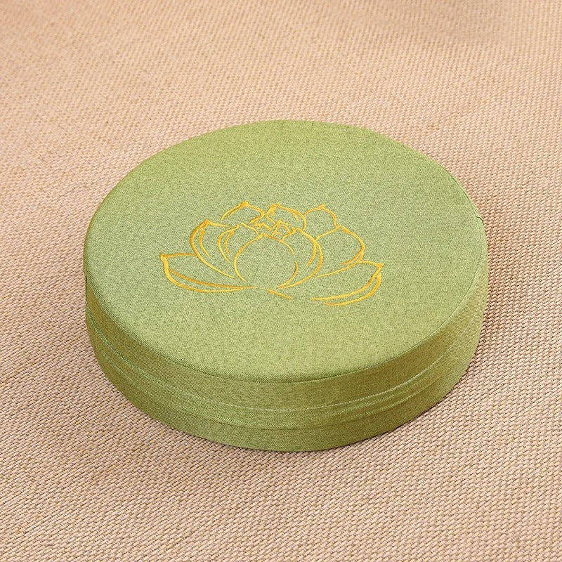 Almofada de Meditação em Linho com Bordado de Lótus – Tatami 40x6cm Lavável