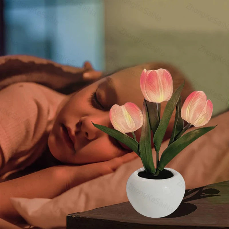 Luminária LED Tulipa Decorativa Luz Noturna para Quarto e Sala